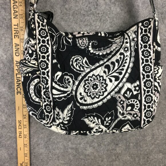 Vera Bradley Tote Over Shoulder Back Hobo Handbag Black White Paisley Quilted - Picture 10 of 15